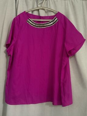 Label Be Magenta Embellished Neckline Crepe Blouse Top - Plus Size 20